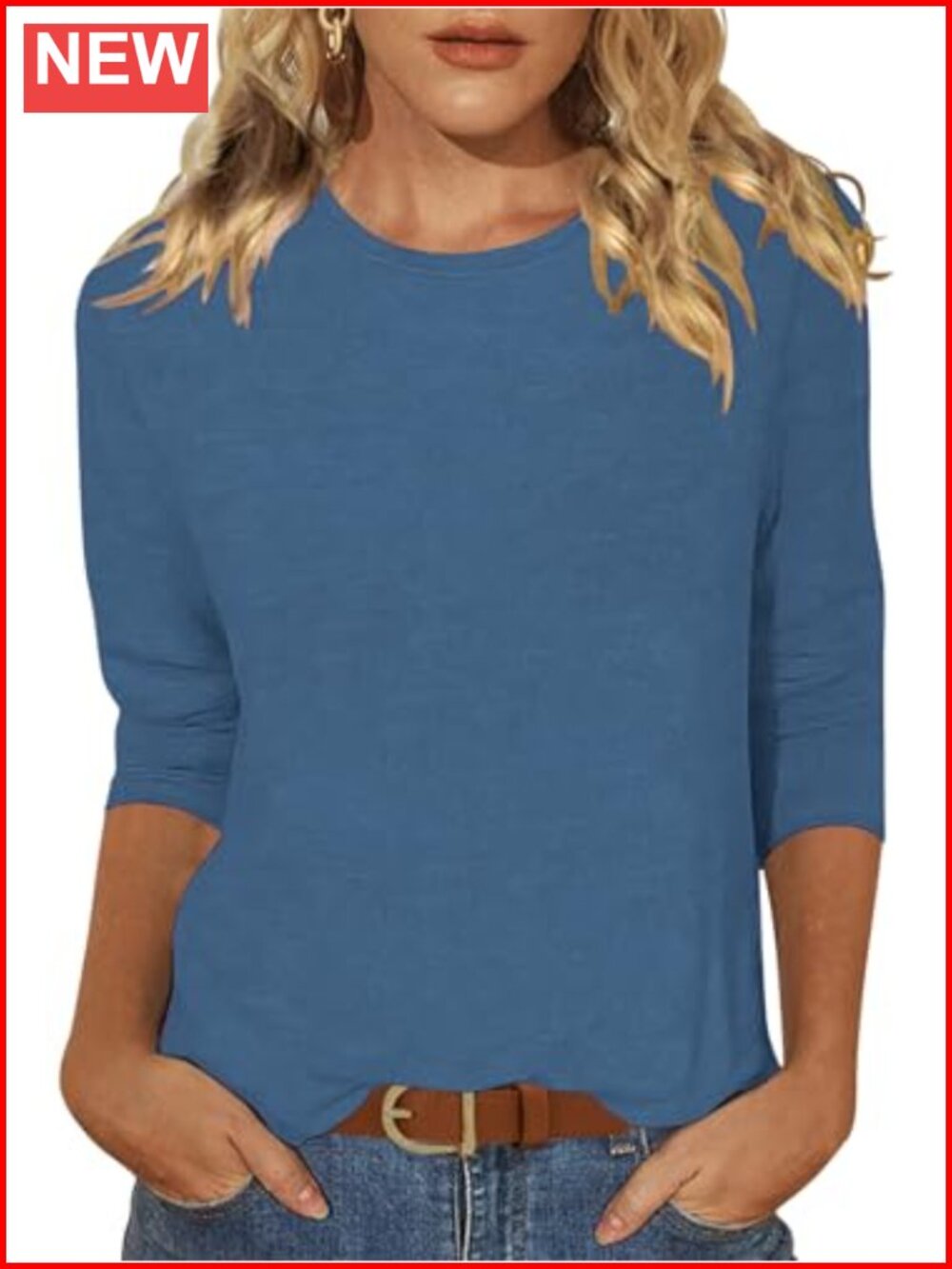 Womens 3/4 Sleeve Crew Neck Loose Fit Tunic T-Shirt Casual Basic Top - Picture 1 of 6